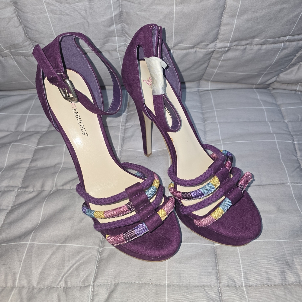 Just FABULOUS Purple Multi-Color Strappy Heels Womens Size 8